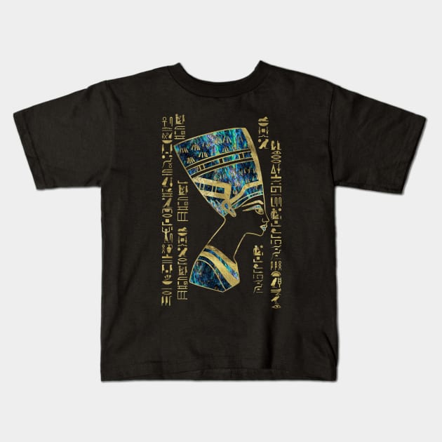 Nefertiti Ornament Gold and Abalone Kids T-Shirt by Nartissima